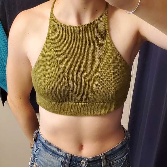 None Tops - HOST PICK Green Crocheted High Neck Halter Bra Top